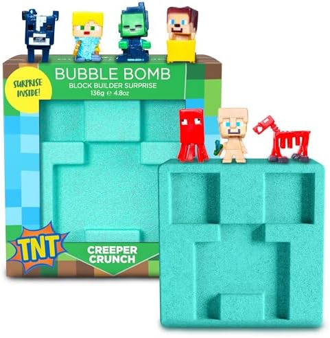 TNT Creeper Bath Bomb for Kids with Block Builder Surprise Toys Inside (1 Pack) – Large Fizzy Bubble Mine Bomb - Children & Boys Valentine Gifts, Fruity Scent, Skin-Safe, Made in USA by Two Sisters