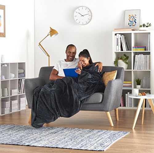 Amazon Basics Fleece Blanket with Sleeves & Foot Pocket, 170 X 200 cm, Grey