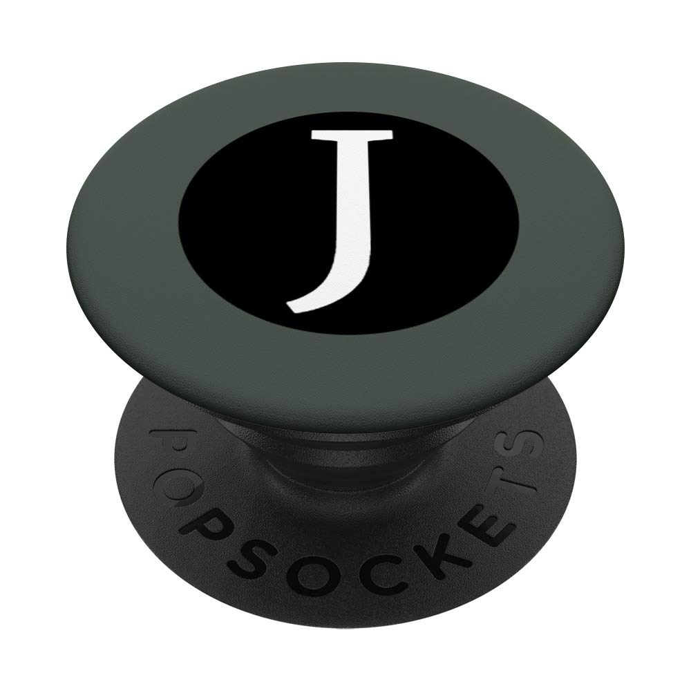 Midnight Military Green White Letter Initial J Monogram Gift PopSockets Grip and Stand for Phones and Tablets