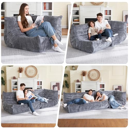 Image of Giant Bean Bag Chairs Lazy Sofa for Adults,Corner,Grey | Memory Foam Bean Bag Chairs,Fireside Corner Chair,Lazy Floor Corner Sofa for Living Room, Bedroom, Dorm, Office