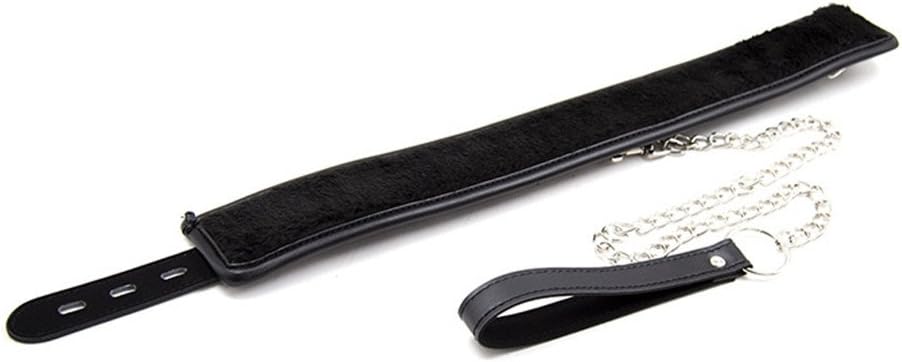 Neck Collar Black Leather Plush Fur Collar Neck Collar Choker Detachable Chain Leash Roleplay Adjustable Necklace for Couple