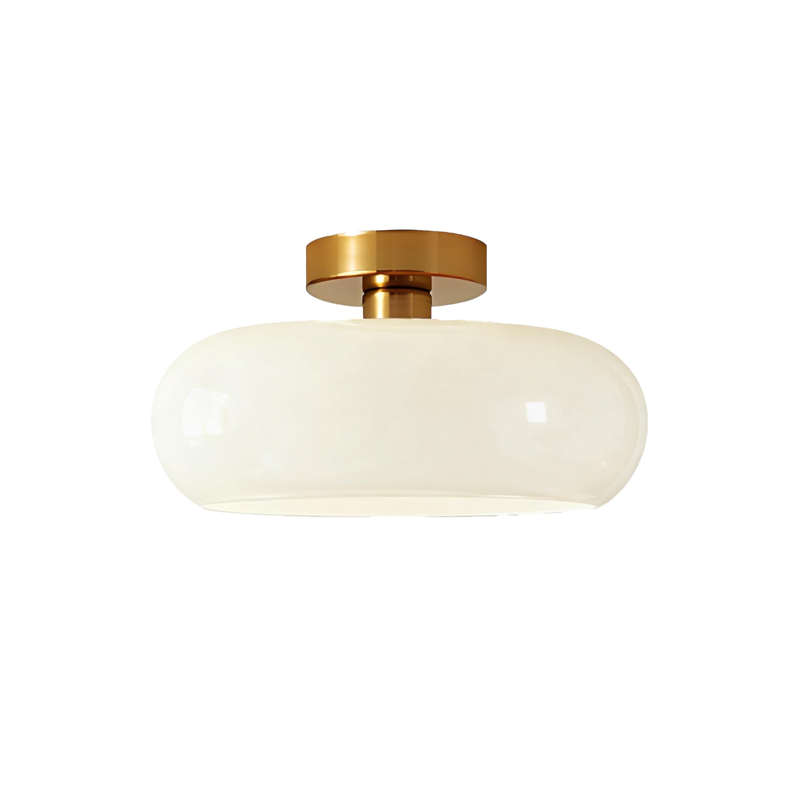 Lámpara de Techo Moderna, Pantalla Redonda de Vidrio de 28cm con Base Metálica Dorada, Lámpara de Araña E27, Iluminación para Pasillos, Dormitorios, Comedores, Cocinas (Blanco crema, H15cm)