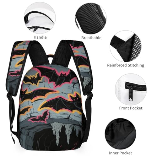 Cave Bats Printed Backpack With Lunch Pack Storage Box Case 3pcs Lightweight Travel Backpack3