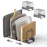 HzTinT 2PACK Cutting Board Organizer, Adjustable Divider Cutting Board Holder with Anti-slip Pads, Kitchen Cabinet Organizer for Baking Cookie Sheet Pan Bakeware Cookie, Black