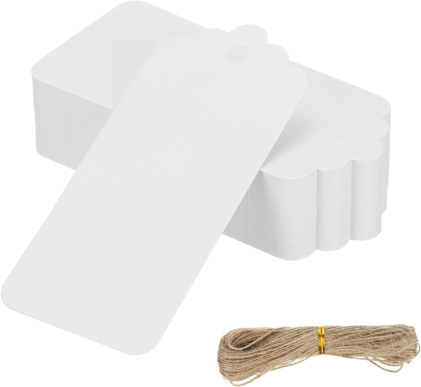 PATIKIL 100 Pcs Blank Gift Tags with String, 2x1.2 Inch Kraft Paper Tags Gift Bags Tags Rectangular Wave Label with Holes for Wedding Holiday Party Favor Clothes Craft, Brown