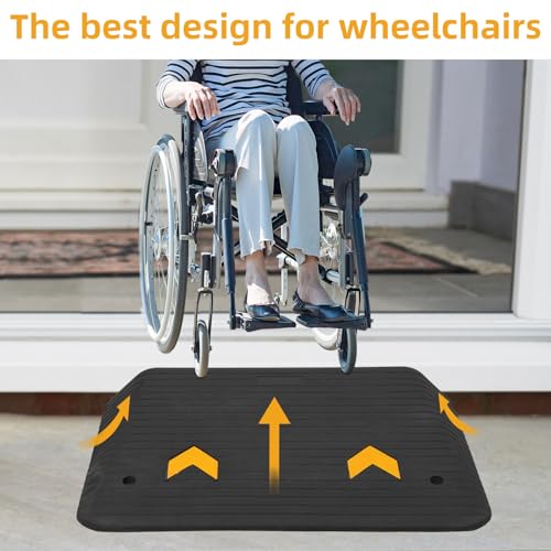 GarveeTech Rubber Threshold Ramp, 3.5\" Rise Wheelchair Ramp Doorway, Recycled Rubber Power Curb Ramp Rated 33000 LBS Load Capacity, Non-Slip Textured Surface Rubber Ramp for Wheelchair Car Scooter - Thumbnail 3
