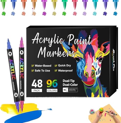 Waycin Beyonddraw - Rotulador de pintura acrílica de doble punta – 24/48/72/96/120/168 colores, marcador de pintura Beyond Draw para pintura de roca, cerámica, madera, lienzo, plástico, manualidades