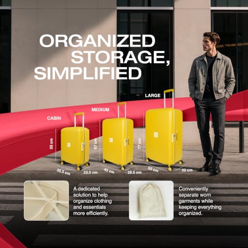 Image of American Tourister Zenrix | Check-in Trolley Bag (77 cm) | 360 8 Wheel Travel Luggage | Hard Case Polycarbonate Suitcase | Recessed TSA Lock | Yellow & Pale Yellow