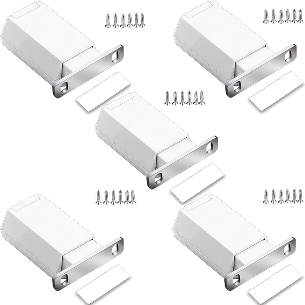 Push to Open Door Latch Cabinet Hardware ZKRIOC 5 Pack Magnetic Push Latch & Lock Heavy Duty for Hidden Door Drawer Push Release Tip on Strong Pop Out, White