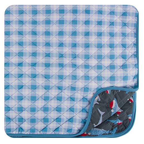 KicKee Pants Print Quilted Toddler Blanket, Baby Blankets, Made from Viscose from Bamboo, Easy Transition from Crib to Bed (Blue Moon 2020 Holiday Plaid/Pewter Santa Sharks - One Size)