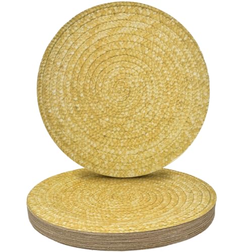 Gift Boutique Faux Wicker Paper Charger Plates, 24 Pack 13 Inch Braided Rattan Print Disposable Chargers, Heavy Duty for Rustic Wedding Parties