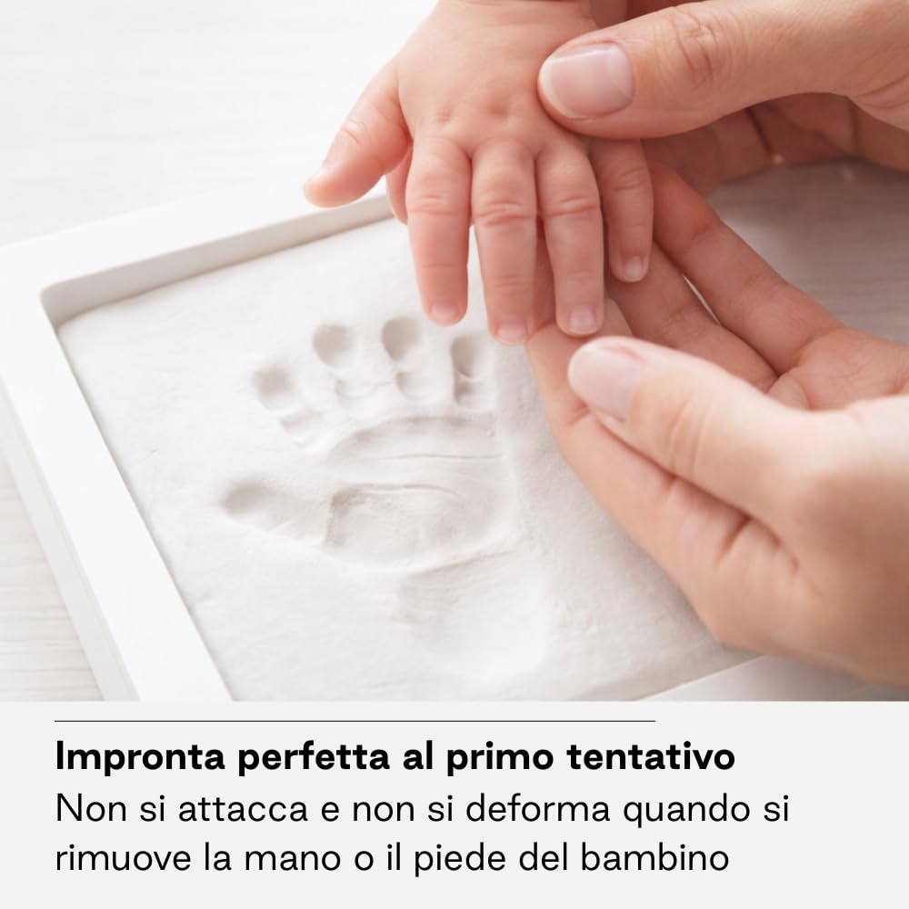 Jané Cornice Impronta Bebè con Foto, Argilla Modellabile Essiccazione 24h, Ricordo Mano o Piede, Adatta anche per Impronta Animali, Bianco