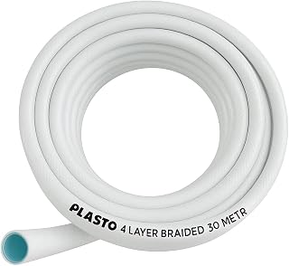 Plasto 4-Layer Braided Garden Hose Pipe | 1 Inches, 30M | UV Stabilized, Heavy-Duty Flexible Water Pipe | 3-Year Warranty | Leak-Proof Outdoor Hose for Home, Lawn & Agriculture | 25MM |100 ft