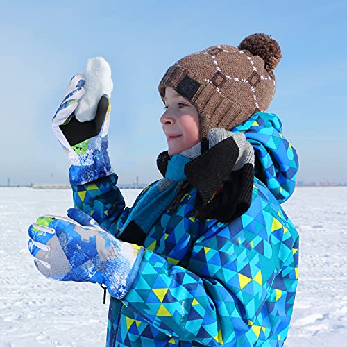 2 Pairs Kids Winter Snow Waterproof Warm Ski Glove Unisex Anti-Slip Thermal Watercolor Gloves For Cold Weather Boys And Girls (Regular Style) #TOP3