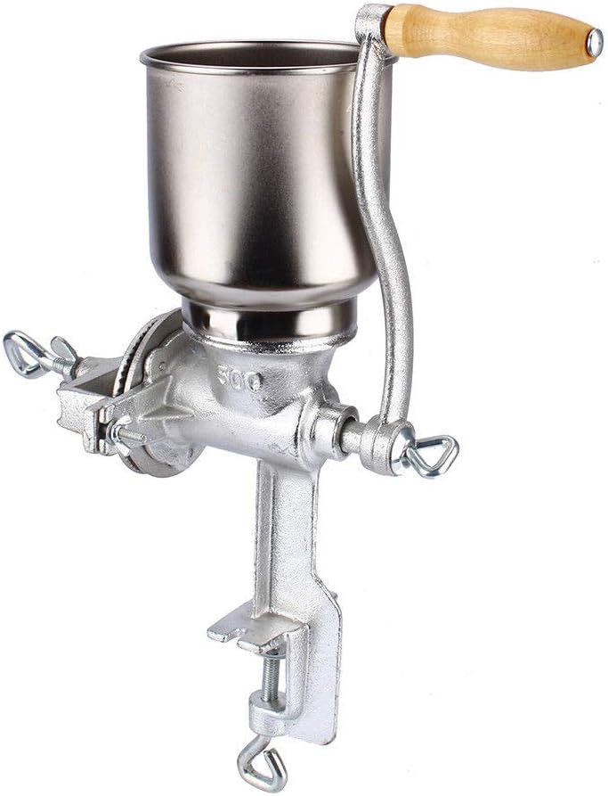 LungMongKol Shop Cast Iron Mill Grinder Cocoa Corn Coko Tall Hand Operated Crank Durable Manual Grains Oats Coffee Nuts Wheat Herbs Spices Seeds Coco Countertop Bracket Adjustable Grinding Arm Handle