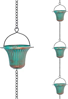 giole 11ft Copper Rain Chains for Outside, 12 Cups Rain Catcher Chain Replacement Downspout for Gutters, Adjustable Length