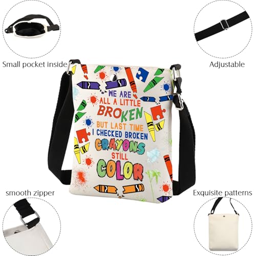 Mental Health Crossbody Bag Broken Crayons Still Color Teacher Crossbody Bag Mental Health Awareness Gifts Positive Sling Bag2