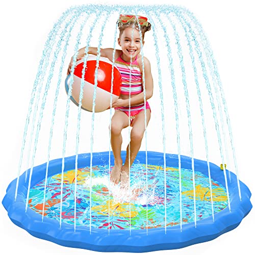 Splash Pad For Kids | Water Sprinkler For Kids, Large Splash Pad | Toddler Splash Pad & Play Mat | Inflatable Summer Toys & Water Pad | Baby Splash Pad | Tropical Design By Poolsider (Large 68" Inch) #TOP5