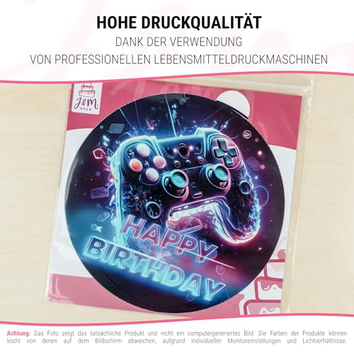 J&M DECO Tortenaufleger Gamer – essbare Kuchendeko Ø 20 cm – Tortenbild mit Gaming-Motiv für Jungengeburtstag – Zuckerpapier Tortendekoration – gebrauchsfertig