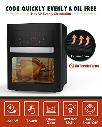 Air Fryer, 16 Quarts Xl Size, Smart Cook Presets With Led Digital Touchscreen Rotisserie Oven, Countertop Oven With Convection&Temp, Freidora De Aire With Dishwasher Safe Accessory, Black, Infinipower #TOP4