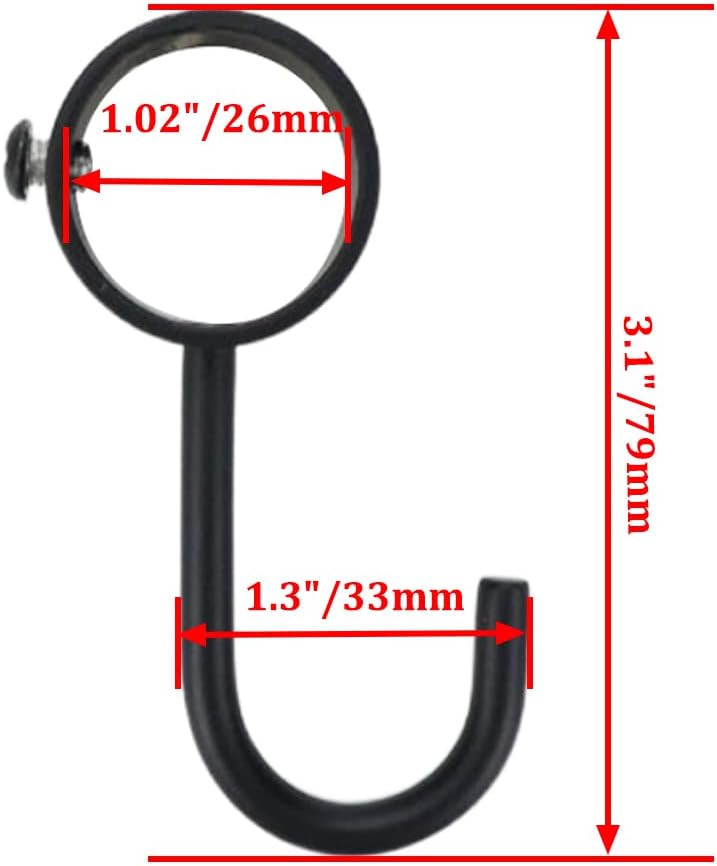 Stainless Steel Wardrobe Hooks - 10pcs, Black, Round, Rod Mount, 1" Dia, 35 lbs Max Weight, Minimalist Style