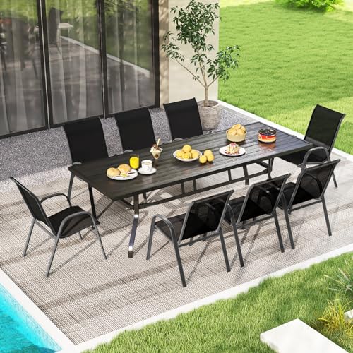 S AFSTAR Outdoor Chairs Set of 4, Stackable Patio Chairs with Armrests & Breathable Seat Fabric, Patio Dining Chairs Set for Porch, Poolside & Backyard (Black)
