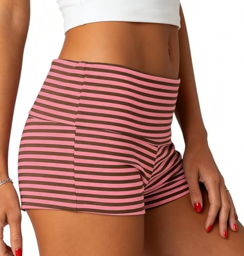 Image of Women Fold Over Mini Shorts Y2K Lounge Pajama Bottoms Low Rise Booty Shorts