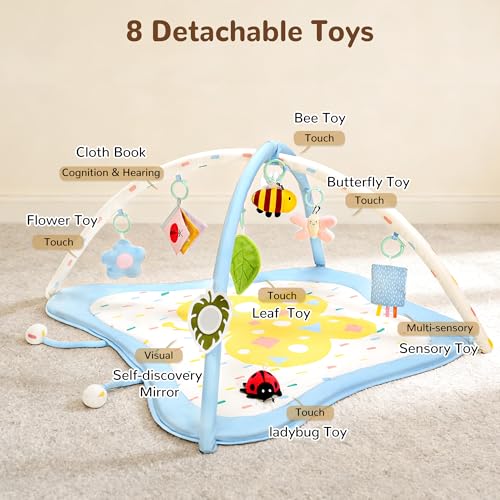 Pamo Babe Baby Play Gym & Activity Mat, Tummy Time Mat with 8 Montessori Toys, Non-slip Foldable Baby Playmat for Stage-Based Development, Machine Washable Baby Gym Play Mat for Newborn Essential Gift — view 2