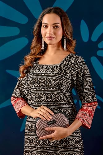 Image of Women's Pure Cotton Straight Fit Straight Cambric Jaipuri Printed Kurti