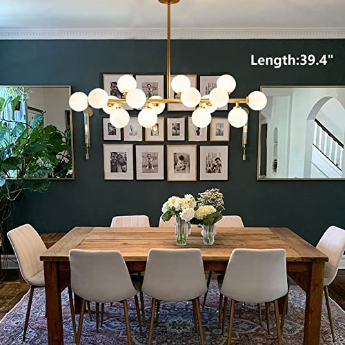Aplampara Mid Century Modern Chandelier Linear Chandeliers 16-Light Brass Gold Pendant Lighting Fixture For Dining Room, Kitchen Island #TOP1