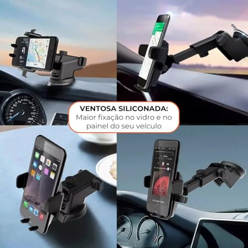 Suporte Celular Carro Veicular para GPS Smartphone Painel Ventosa que Gruda Trava Automática Antique