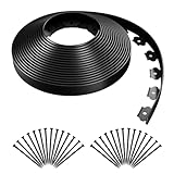 AGTEK 46FT Plastic Landscape Edging Kit 1.5in. Height No-Dig Garden Edging Border Lawn Edging Roll for Flower Bed Lawn Yard, Black, with 28 Anchoring Spikes