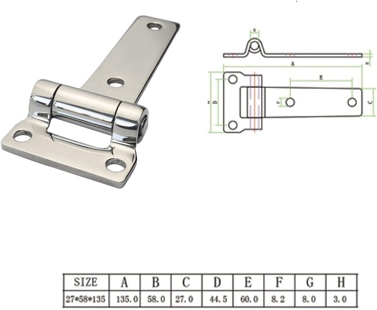 Stainless Steel 135mm T Hinge Heavy Duty Marine Yacht Hardware Stainless Steel Door Hinge Container, Strong and Durable Hinges