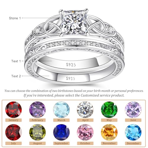 Image of Vintage Celtic Knot Women's Engagement Ring Sets 925 Sterling Silver /14K Gold Plated Stackable Wedding Bands Rings AAAAA Cubic Zirconia Women Bridal Sets Wedding Ring Band Width 1.8mm Size 5-9