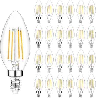 24-Pack Dimmable E12 LED Candelabra Bulbs 40Watt Equivalent, 2700K Warm White, 450Lumens, 4W B11 Vintage Chandelier Light Bulbs, LED Filament Clear Glass Candle Lamp for Ceiling Fan Home Decor
