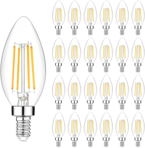 Image of 24-Pack Dimmable E12 LED Candelabra Bulbs 40Watt Equivalent, 2700K Warm White, 450Lumens, 4W B11 Vintage Chandelier Light Bulbs, LED Filament Clear Glass Candle Lamp for Ceiling Fan Home Decor