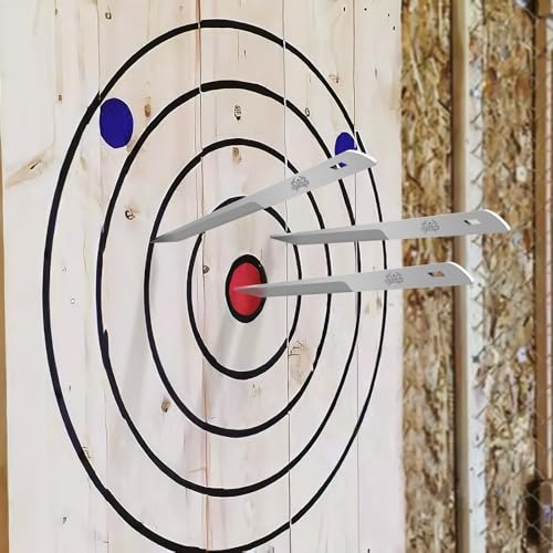 THRWCLUB Throwing Spikes Set 3 Pack, 10\" Length, Thickness Up to 0.32\", Full Tang Stainless Steel Design, Well Balanced for No Spin Throwing, Comes with Nylon Belt Sheath for Recreation and