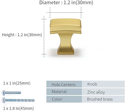 Miniatura 7 de 3670 - Paquete de 10 pomos de latón cepillado (un solo agujero), manijas de gabinete de cocina, baño, dormitorio, tiradores de cajones para