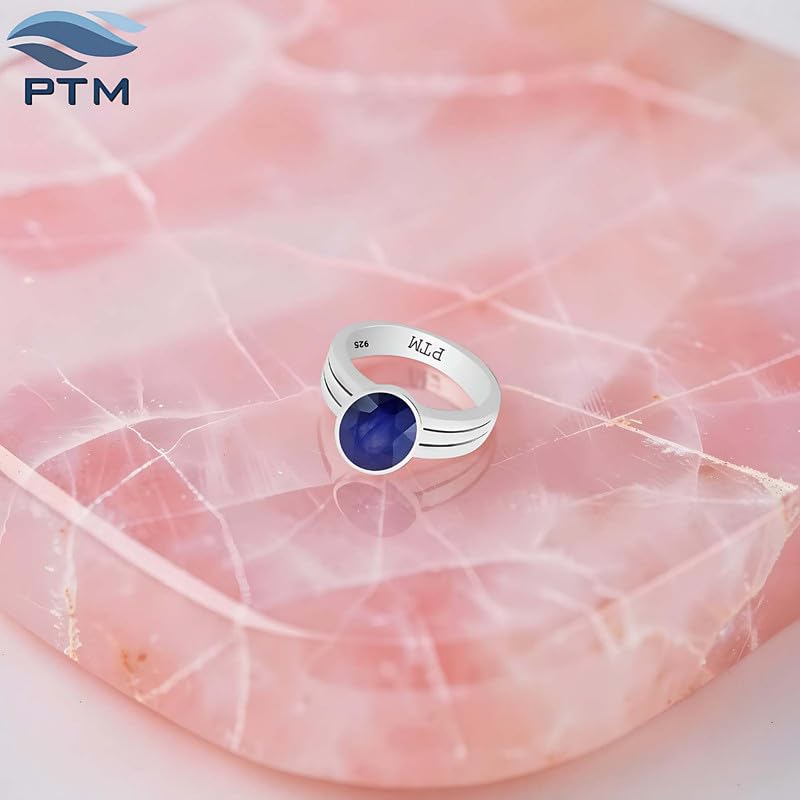 Image of Natural Blue Sapphire 3.25 Ratti to 10.25 Ratti or 3 Ct to 9.5 Carat Astrological Certified Gemstone Sterling Silver bis hallmark Ring for Unisex