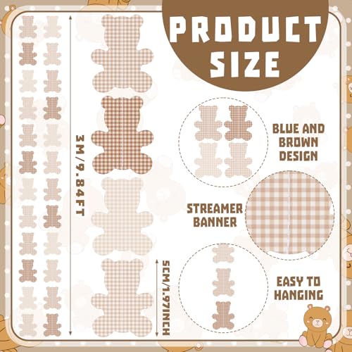 Moukeren 39ft Neutral Boho Gingham Bear Garland We Can Bearly Wait Teddy Bear Banner Beige Brown Baby Shower Hanging Cutout Garlands for Gender Reveal Birthday Wedding Party Decor Supplies by Moukeren - Used condition - Image 2