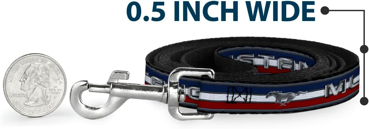 Buckle-Down Pet Leash - Mustang/Text w/Tri-Bar Stripe - 4 Feet Long - 1.5" Wide