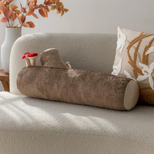 Shapeazy Mushroom Tree Log Pillow - Long Cylinder Decorative Throw Pillow for Couch Sofa & Bed Modern Chic Nature-Themed Pillow Woodland Stump Accent Pillow for Living Room Nursery Home Decor