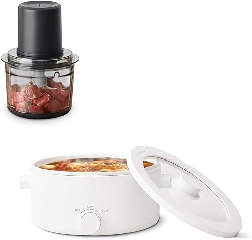 Olla eléctrica de 3L y procesador eléctrico de alimentos de 1.2L, picadora de alimentos de 4 tazas con 2 velocidades, olla de cocción eléctrica