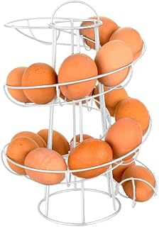 MEETOZ Egg Skelter Spiral Design Metal Egg Skelter Dispenser Rack, Storage Display Rack (White)
