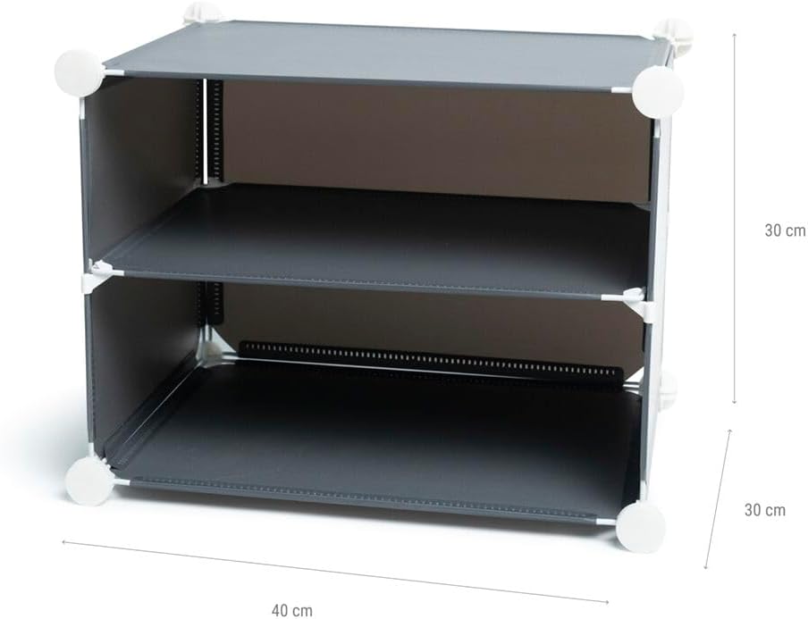 A single assembled module of the shoe rack, showing its dimensions: 40 cm width and 30 cm height per shelf.