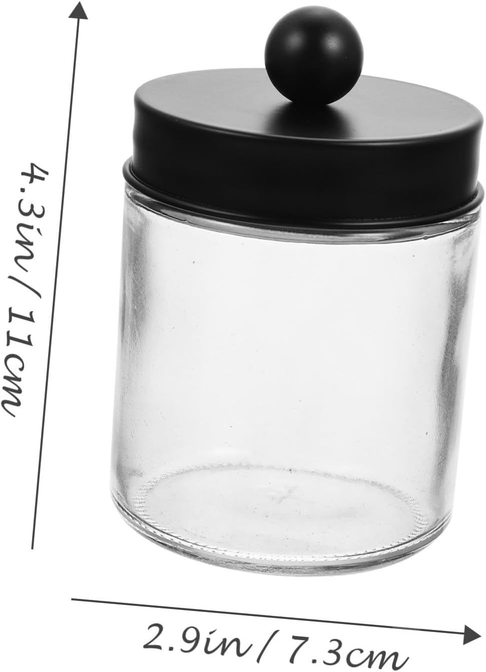 3pcs Glass Cotton Swab and Ball Storage Jars with Stainless Steel Black Lids, Straight Canisters for Bathroom Organizer and Vanity Dispenser