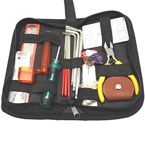 26PCS Guitar Repair Tool Kit Wire Plier,Fingerboard Protector,Hex Wrenches,Files,String Ruler Action Ruler,Spanner Wrench,Bridge Pins for Guitar Ukulele Bass Mandolin Banjo
