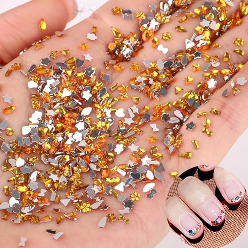 Jremg Champagne Color Rhinestones Nail Art Charms Multi Shape Crystal Flat Back Nail Gems Kawaii Crystals Nail Diamond 3D Mini Heart Star Flower Geometric Nail Crafts for Women Nail Supplies 2000Pcs