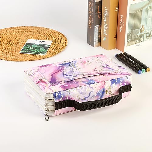 Image of Marker Pen Organizer Case 68 Slots Large Capacity with Handy Wrap Portable Multilayer Holder for Prismacolor Watercolor Pencils & Gel Pen Markers(Rose Black) | Portable Multilayer Holder for Watercolor Pencils & Gel Pen Markers for Artists, Sketching, Drawing