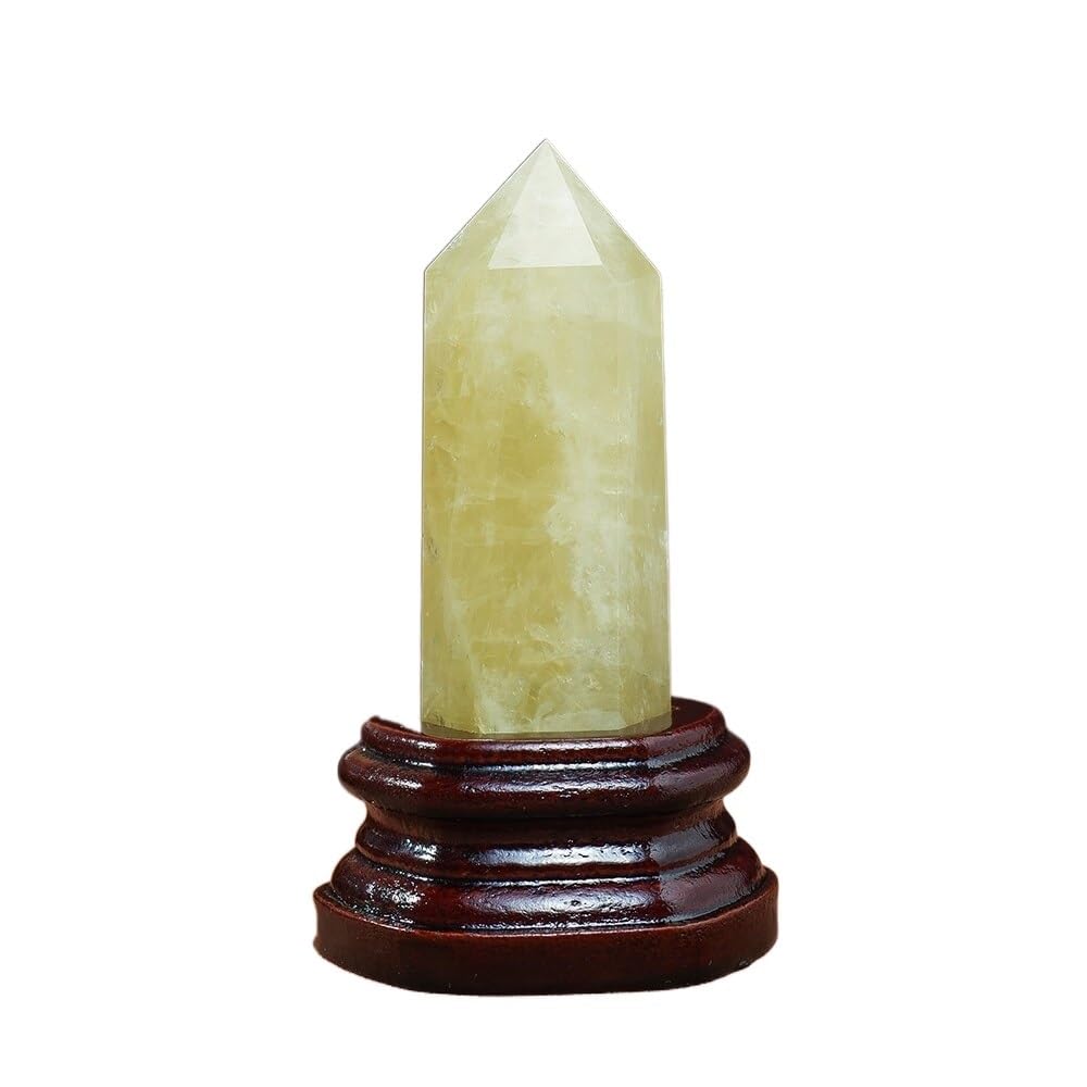 SHFTQXSLAT Gemstone Amethyst Point Crystal Column with Wooden Base Rose Quartz Tower Ornament (Color : Citrine)